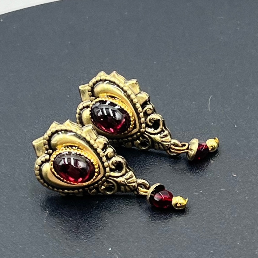 Michal Golan Handmade Designer Victorian Style Red Stone‎ Dangle Earrings